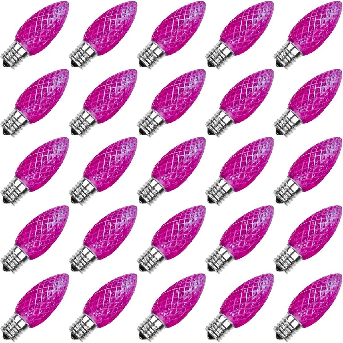 Purple C9 faceted LED Christmas bulbs with E17 base, 25 pack